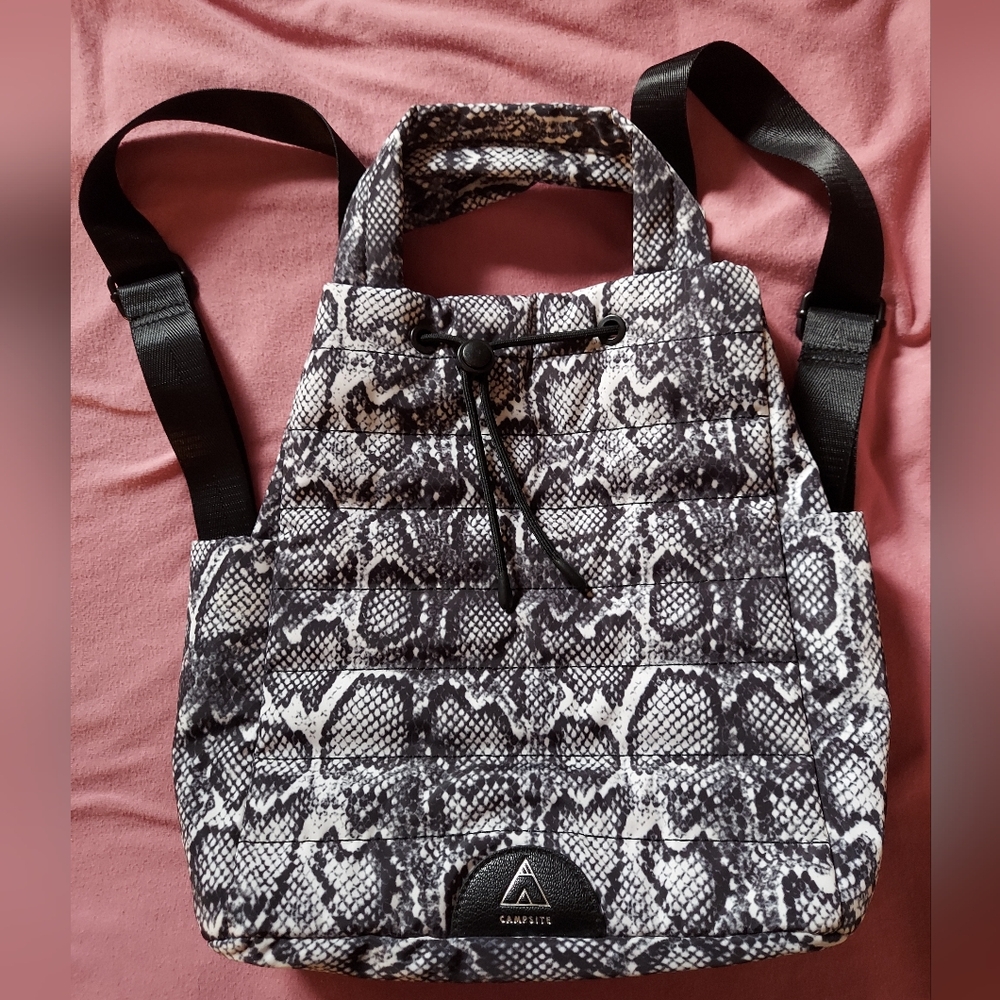 Campsite Black and Gray Backpack with Snake Print